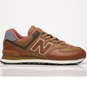 New Balance 574— Genuine Brown Leather Sneakers Unisex Men Size 10.5/Women 12